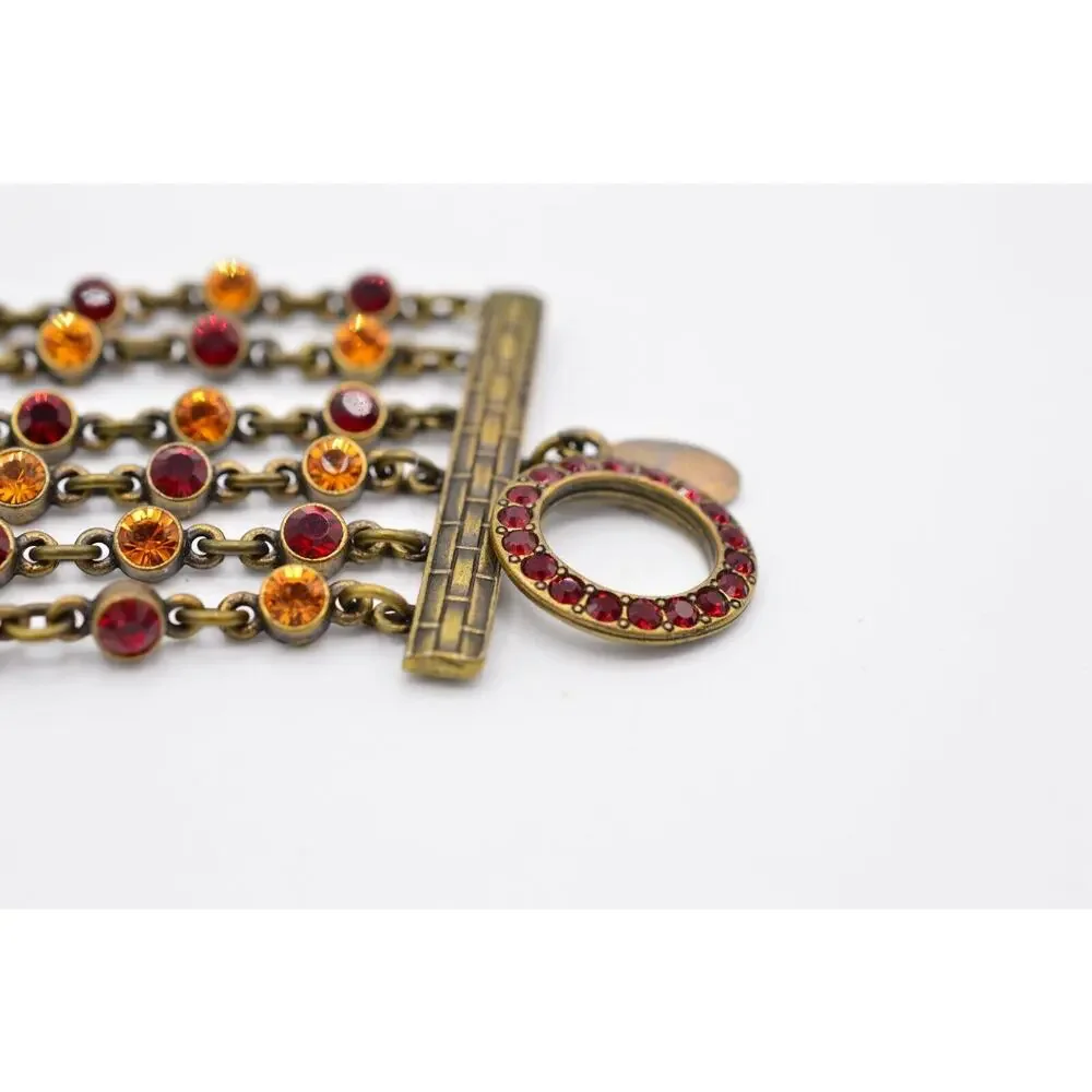 Tommassini Vintage Bracelet Red Orange Rhinestone Crystal Rustic Signed Bin5